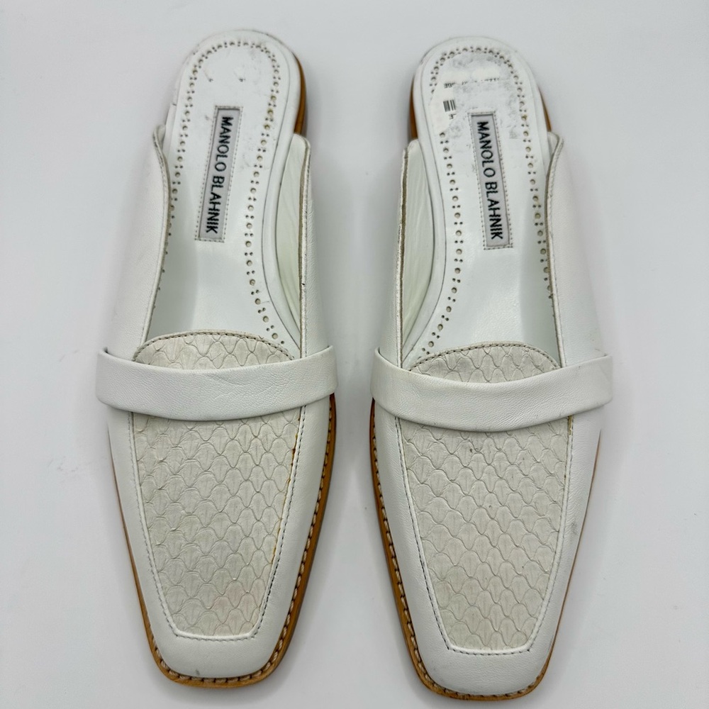 Manolo Blahnik
Hydrusa Genuine Snakeskin & Leather Mule